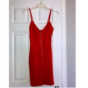 Red front zipper dress